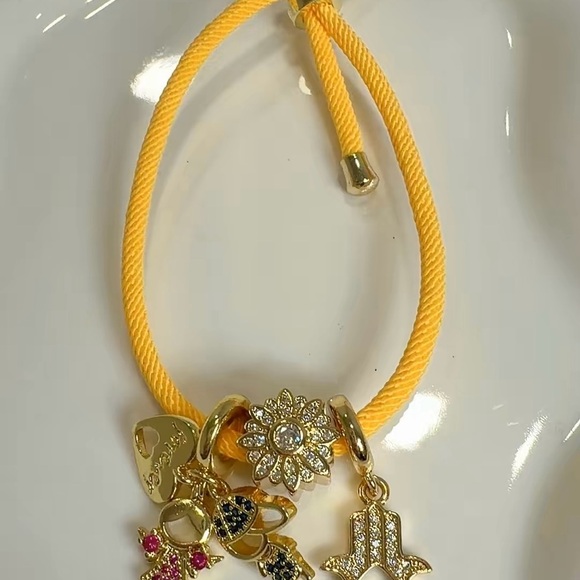 Red Cord Bracelet with Gold Charms - Picture 7 of 9